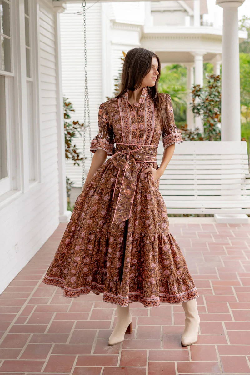 Hamilton Kaftan | Dark Brown/Tawny Pink Floral | SUE SARTOR