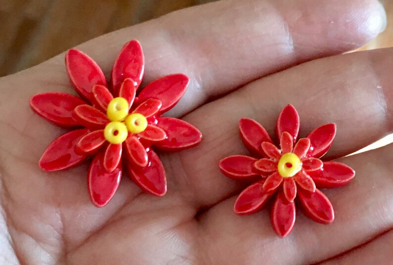 Ceramic Flower Tiles, 8pcs, Red Layered Dimensional Poinsettias, Christmas Holiday Theme, Mosaics... | Etsy (US)