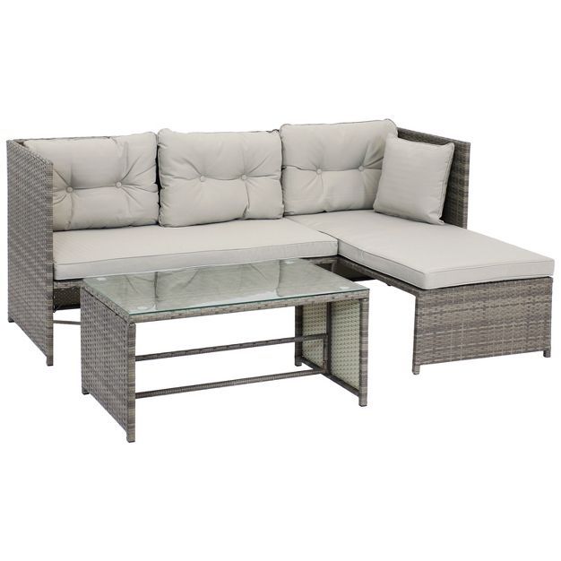 Sunnydaze Outdoor Rattan Longford Patio Conversation Set with Chaise Lounge Sectional Sofa, Seat ... | Target