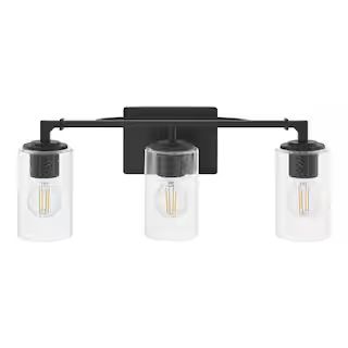 Home Decorators Collection Helenwood 22 in. 3-Light Matte Black Bathroom Vanity Light with Clear ... | The Home Depot