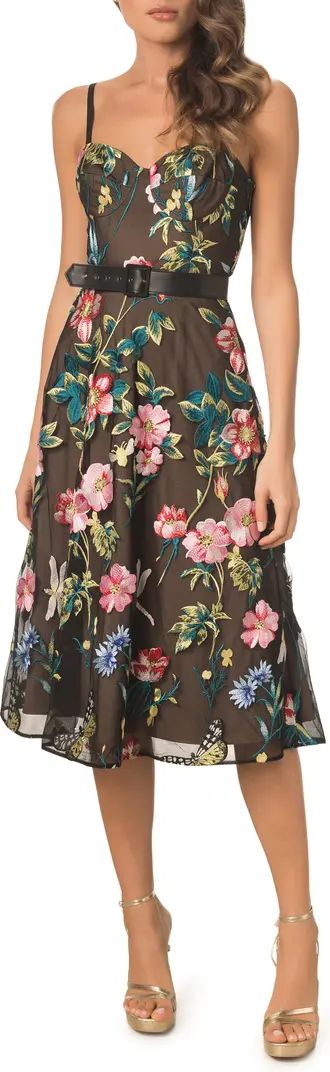 Carlita Floral Embroidery Bustier Midi Dress | Nordstrom