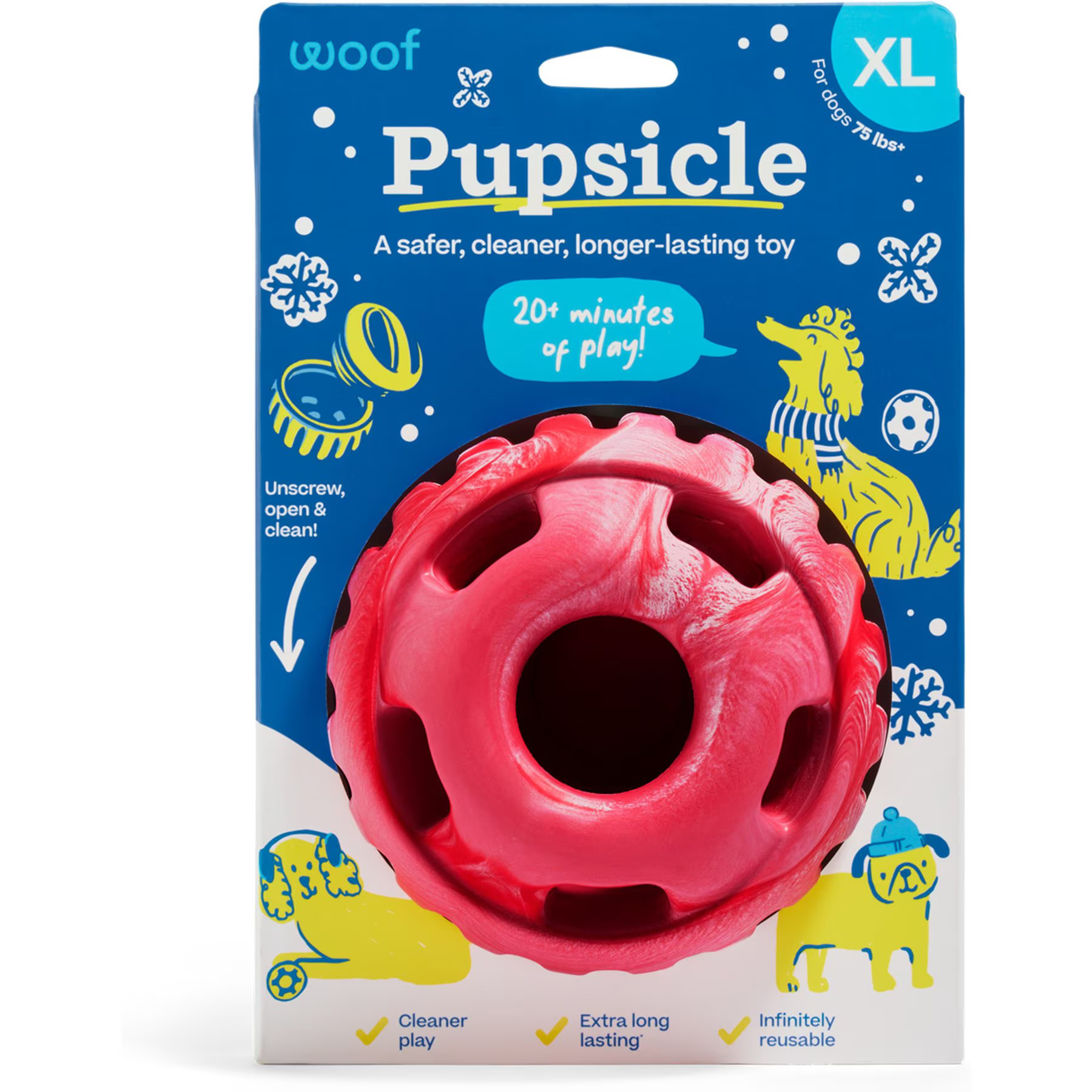 Woof Holiday Pupsicle Long Lasting Interactive Treat Dispensing Dog Toy for Boredom & Low Mess Design, Candy Cane Red, X-Large | Chewy