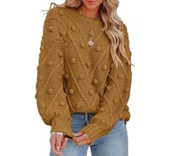 ANRABESS Women’s Crewneck Balloon Long Sleeve Cable Knit Chunky Cozy Oversized Pom Pullover Sweater | Amazon (US)