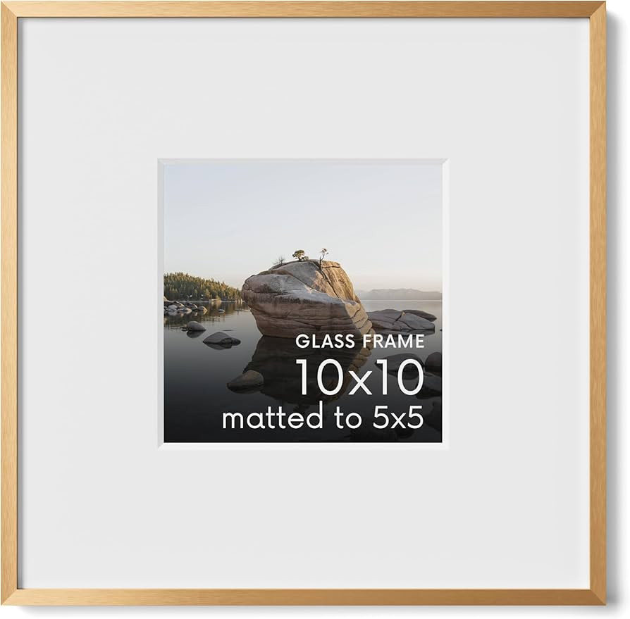 HAUS AND HUES 10x10 Picture Frame with Real Glass & Brass Premium-Grade Metal Matted to 5x5 - Alu... | Amazon (US)