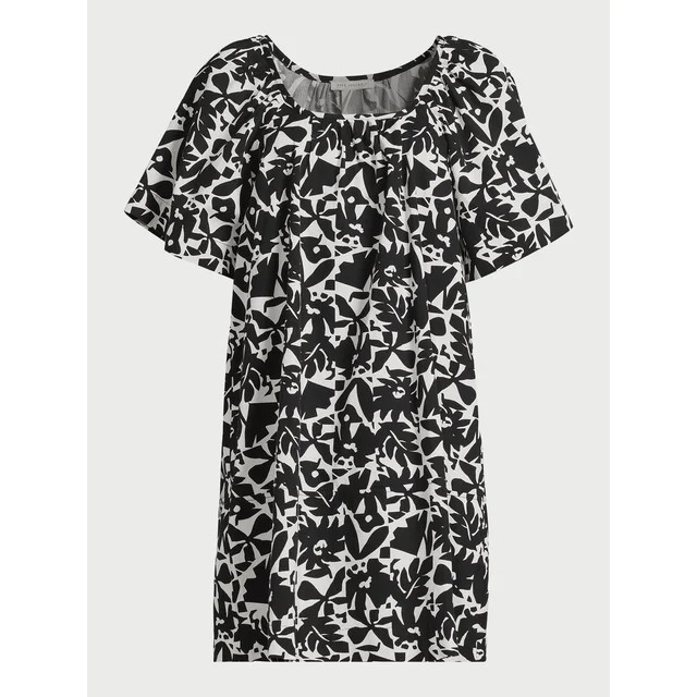 Free Assembly Women's Square Neck Print Mini Dress with Short Sleeves, Sizes XS-XXL - Walmart.com | Walmart (US)