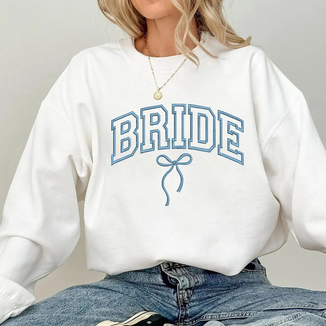 Personalized Bride Sweatshirt With Name and Wedding Date on Sleeve, Embroidered Bride Sweater, Bo... | Etsy (US)