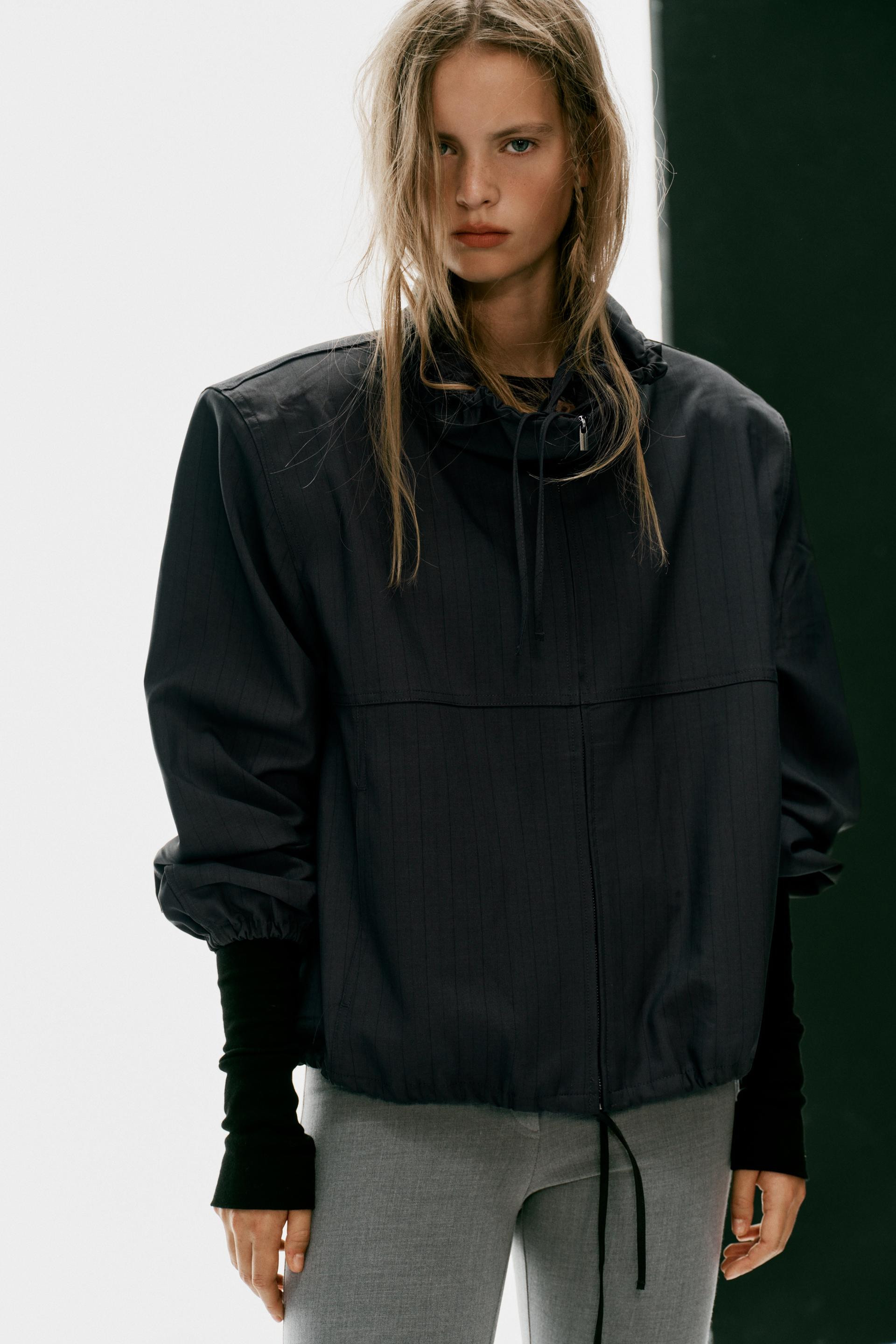 Zara - Pinstripe Jacket With Shoulder Pads - Charcoal Gray - S - Woman | Zara US