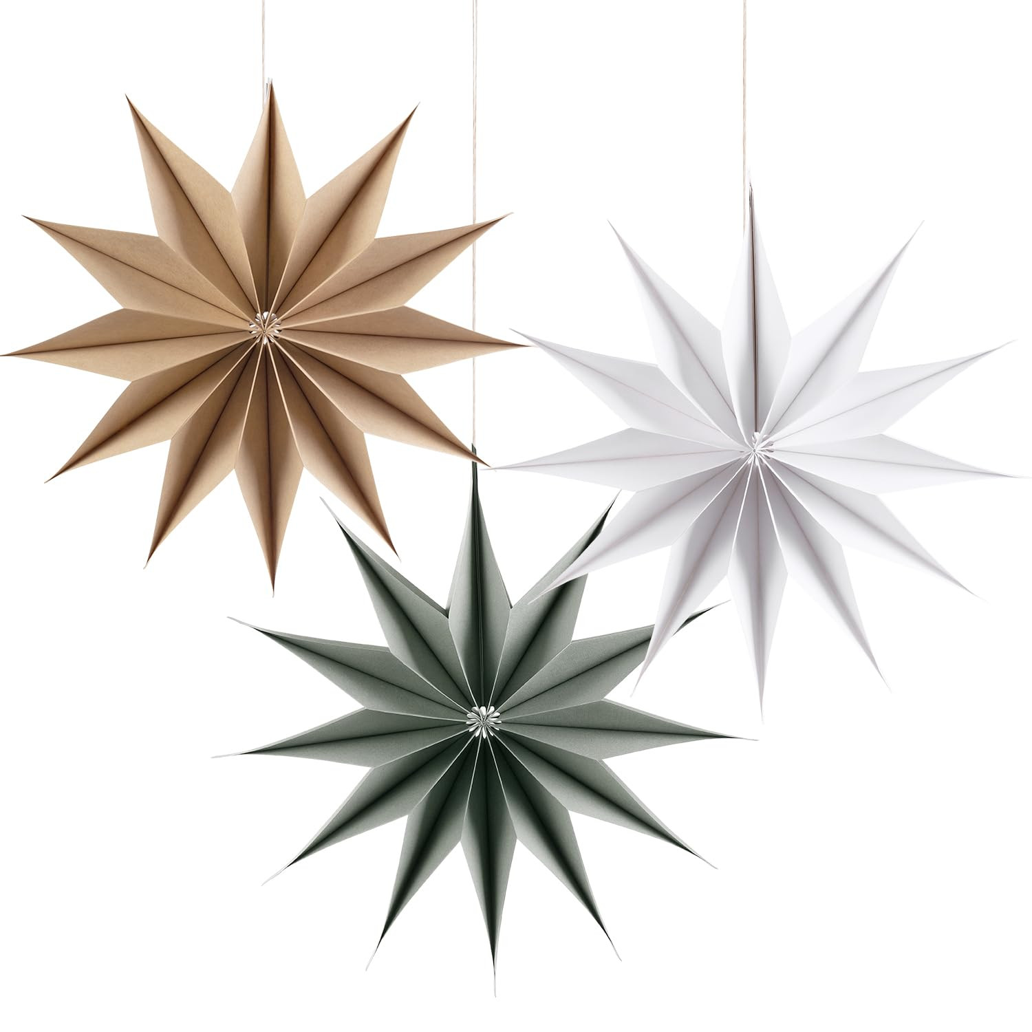 SUNBEAUTY 3 Pcs 12-Pointed Paper Star Brown Grey White Lanterns 12 Inch Christmas Hanging Lamp Sh... | Amazon (US)
