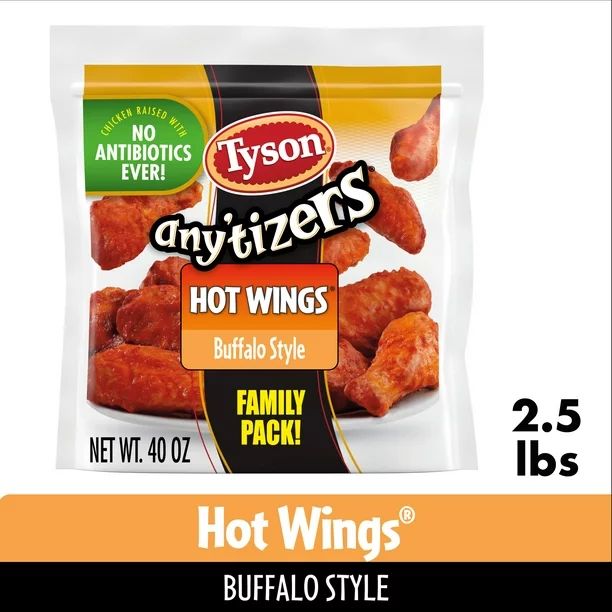 Tyson Any'tizers Buffalo Style Hot Wings, 2.5 lb Family Pack (Frozen) - Walmart.com | Walmart (US)