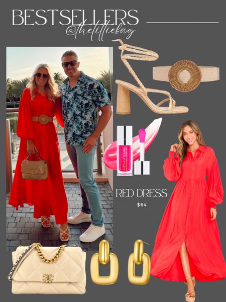 Bestsellers: this dress is fabulous!! Flowy, comfy, and cute! I’m in a small. 
Dolce vita sandal fit TTS - wore these almost everyday on vacation. Goes with a ton of outfits! 

Red dress. Flowy dress. Vacation outfit. Resort outfit. Date night. Sandal. Revolve belt. Summer outfit idea. Spring outfit  

#LTKunder100 #LTKshoecrush #LTKFind