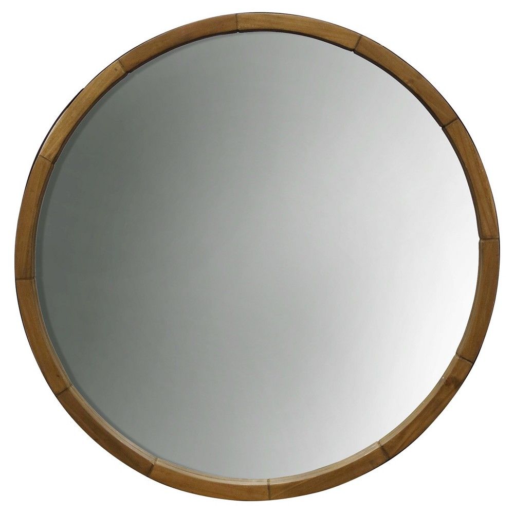 Round Decorative Wall Mirror Wood Barrel Frame - Threshold , Adult Unisex, Brown | Target