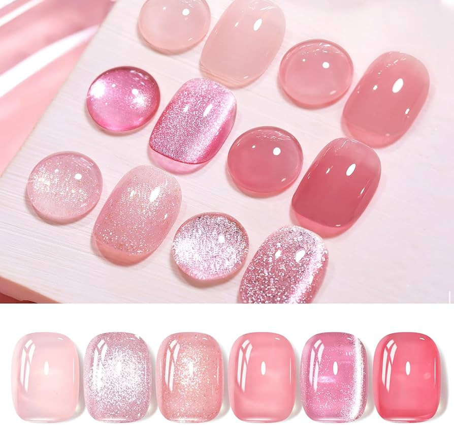 Born Pretty Jelly Gel Nail Polish, Glitter Gel Polish, Nude Pink Gold Cat Magnetic Eye Gel Nail P... | Amazon (US)