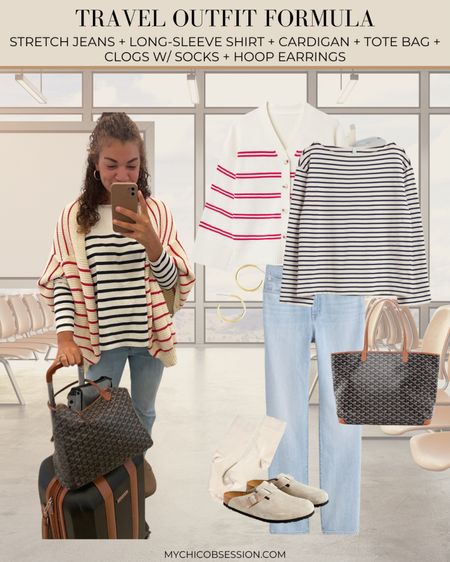 As I gear up for some summer travel, I’m getting travel outfit inspiration from past looks. Here’s an idea to recreate! A striped long sleeve shirt, cardigan, stretchy jeans, clogs with socks, tote bag, and hoop earrings

#LTKFindsUnder100 #LTKTravel