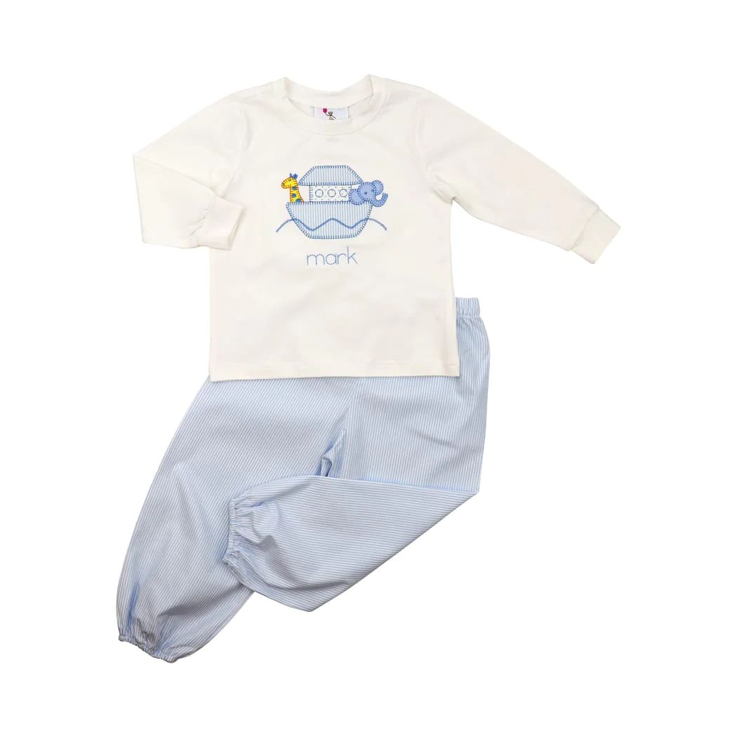 Blue Mini Stripe Noah's Ark Pant Set | Eliza James Kids