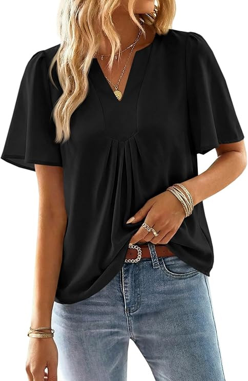 Cicy Bell Womens Summer Blouses Bell Short Sleeve V Neck Babydoll Flowy Tops Dressy Casual Loose ... | Amazon (US)