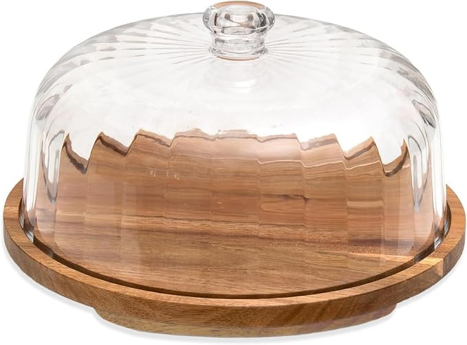 Cake Stand with Lid, Rotating Cake Holder with Dome, Wood Lazy Susan with Cover, Cake Stand for P... | Amazon (US)