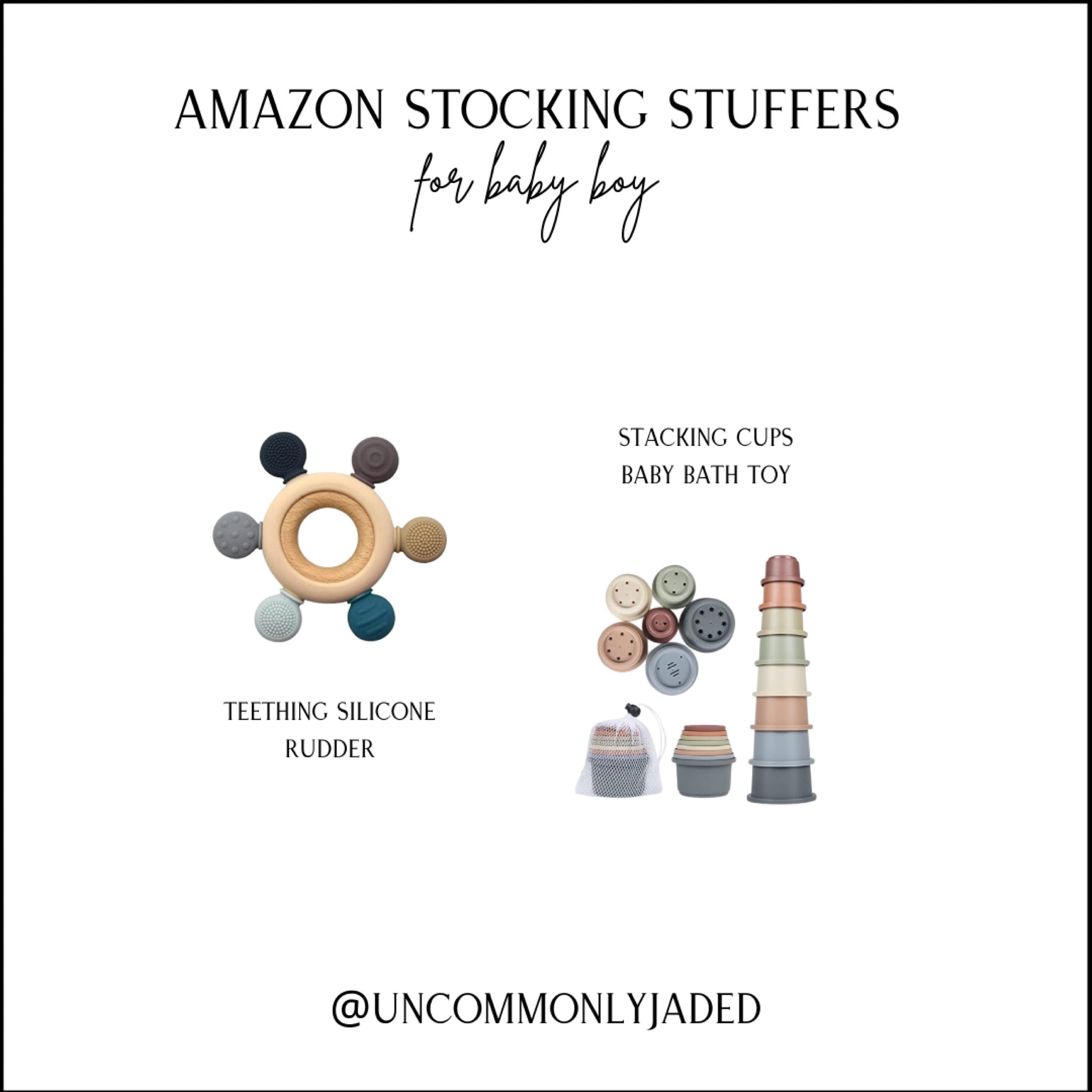 B A B Y / stocking stuffers for baby boy from amazon Canada 

teething | stacking cups | bath toys

#LTKbaby #LTKunder50