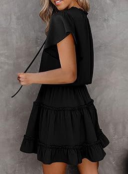 Dokotoo Womens Split V Neck Ruffle Chiffon Elegant Mini Short Skirt Dresses | Amazon (US)