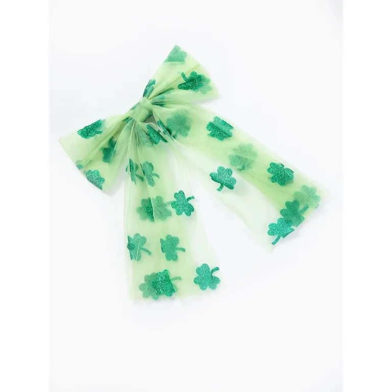 Way to Celebrate St. Patrick's Day Green and White Shamrock Print Hair Bow, 1 Piece | Walmart (US)