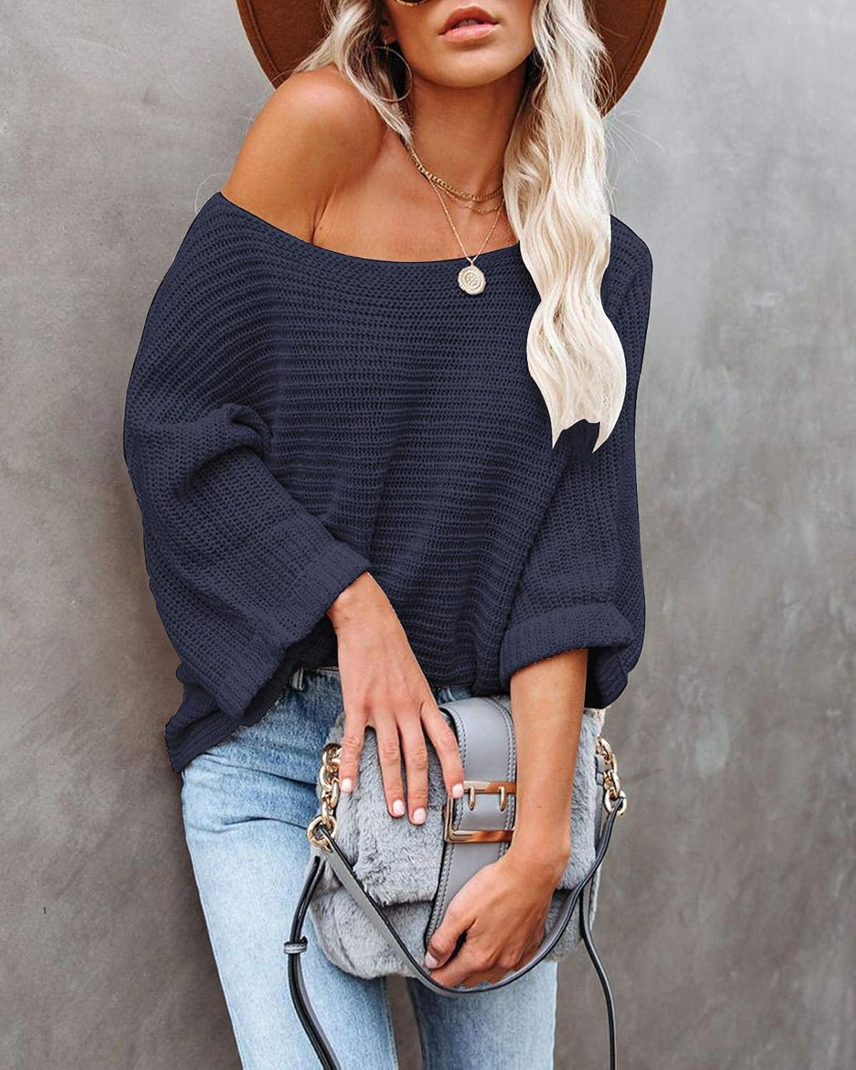 KIRUNDO Women's Off Shoulder Sweaters Batwing 3/4 Sleeves Casual Loose Fit Solid Pullovers Knit J... | Amazon (US)