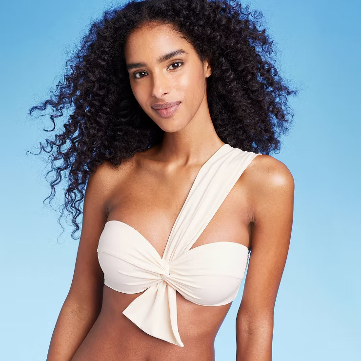 Women's Lightly Lined One Shoulder Twist-Front Bow Tail Bikini Top - Shade & Shore™ | Target