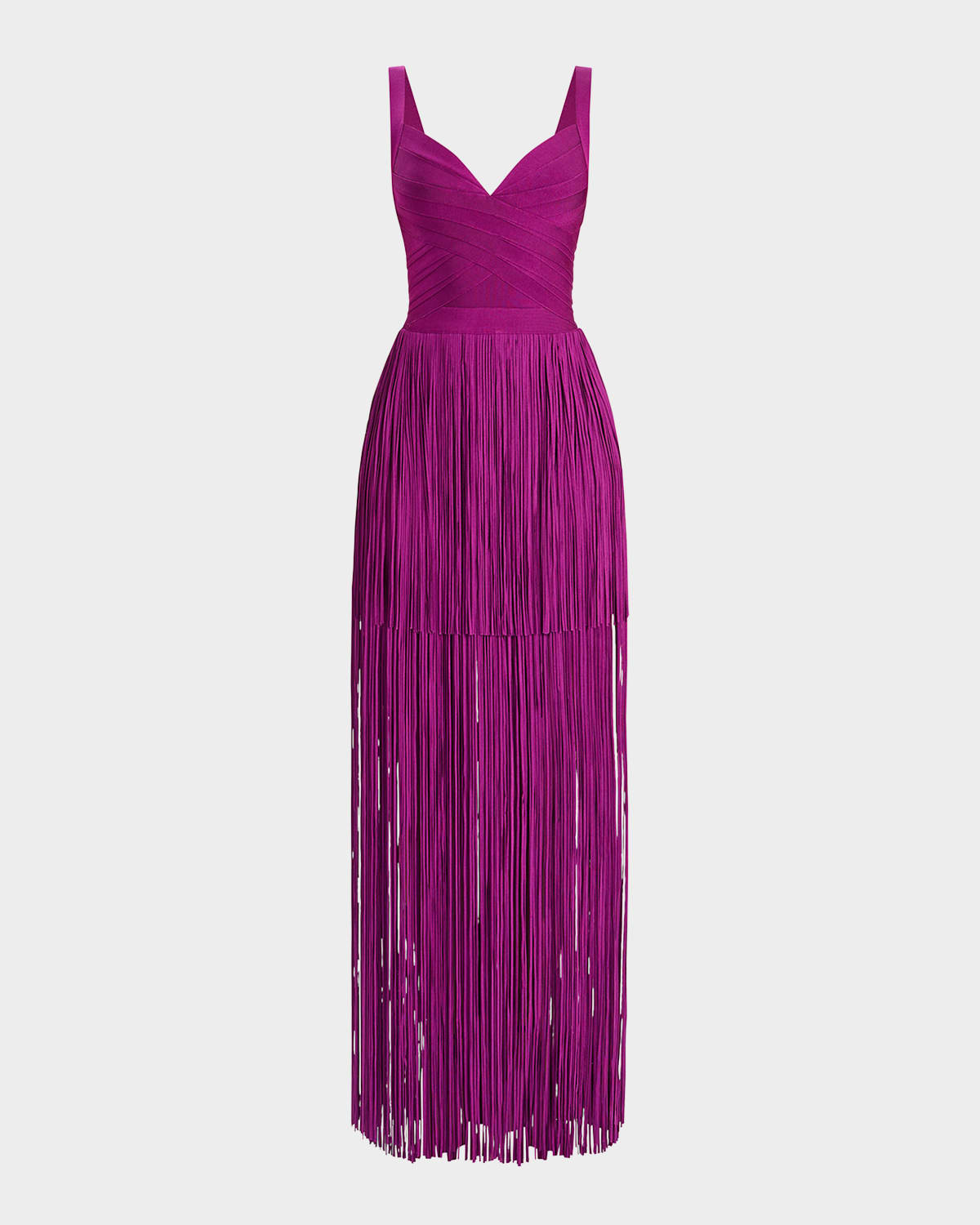Blanca Tiered Fringe Sleeveless Gown | Neiman Marcus