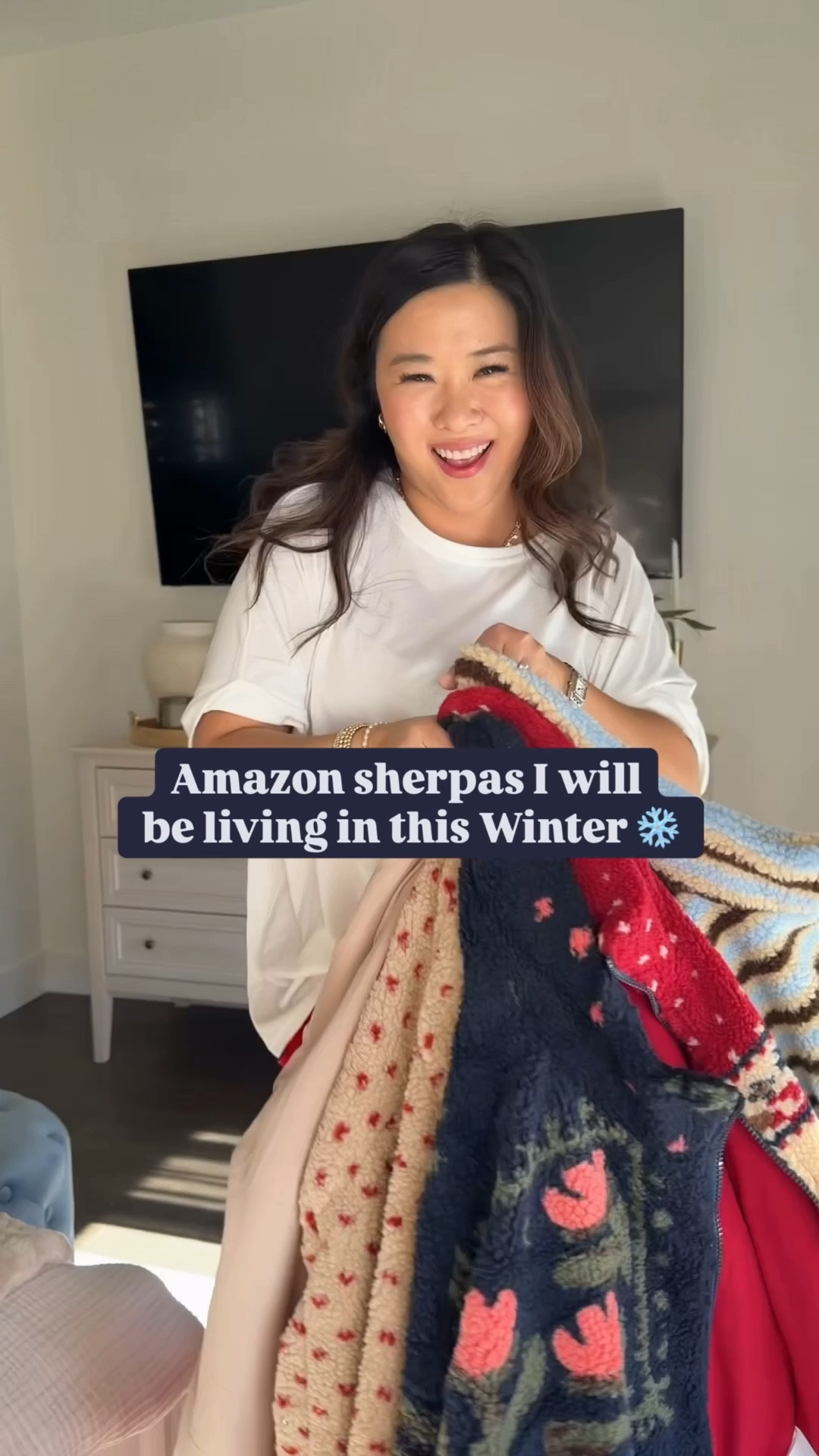 Amazon Sherpas I will be living in this Winter!
Tan w red: Large
Light blue and brown stripe: Large
Red festive: Medium (wish I did Large)
Blue floral: Large 
