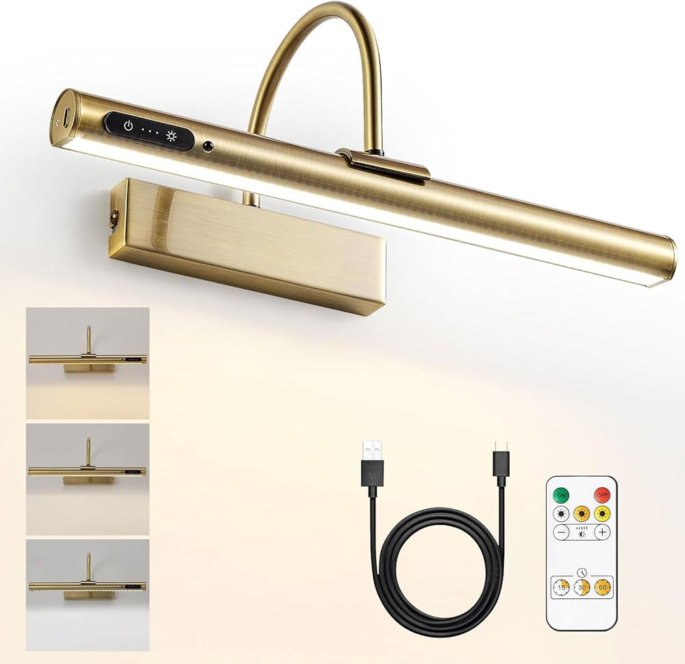 HARPER LIVING Picture Light for Wall Antique Brass, Rechargeable Picture Light with Remote, Dimma... | Amazon (UK)