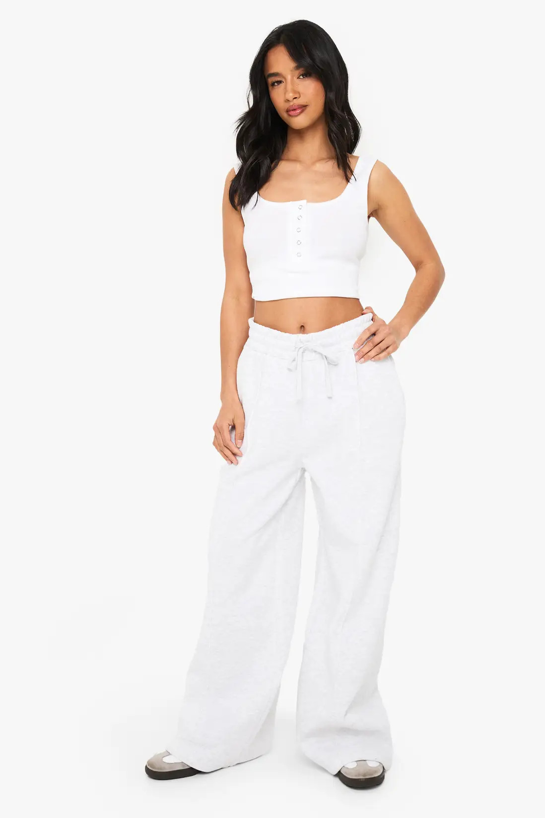 Ash Grey Petite Pintuck Detail Straight Leg Jogger | Boohoo | Boohoo.com (UK & IE)