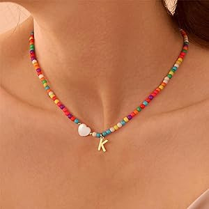 Ursteel Colorful Initial Cute Necklaces for Girls - Trendy Beaded Choker Necklace for Women Teen ... | Amazon (US)