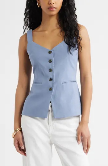 Open Edit Button Front Linen Blend Tank | Nordstrom | Nordstrom