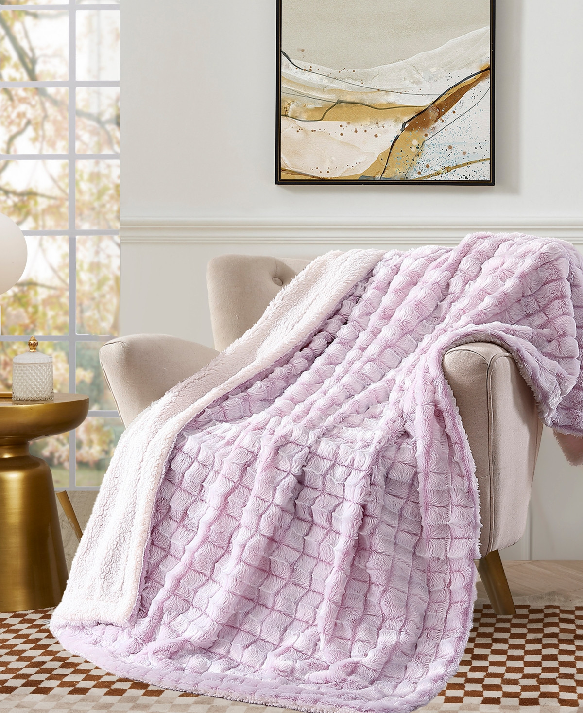 Royal Luxe Reversible Micromink to Faux-Sherpa Tie-Dye Throw, 50" x 60", Exclusively at Macy's - Purple | Macy's