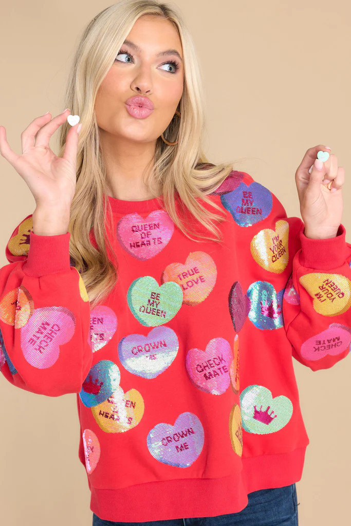 Red Sequin Candy Heart Queen Sweatshirt | Red Dress 