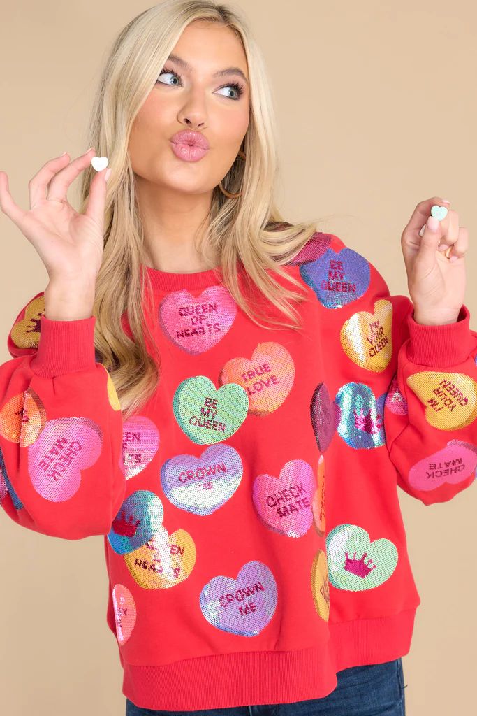 Red Sequin Candy Heart Queen Sweatshirt | Red Dress 