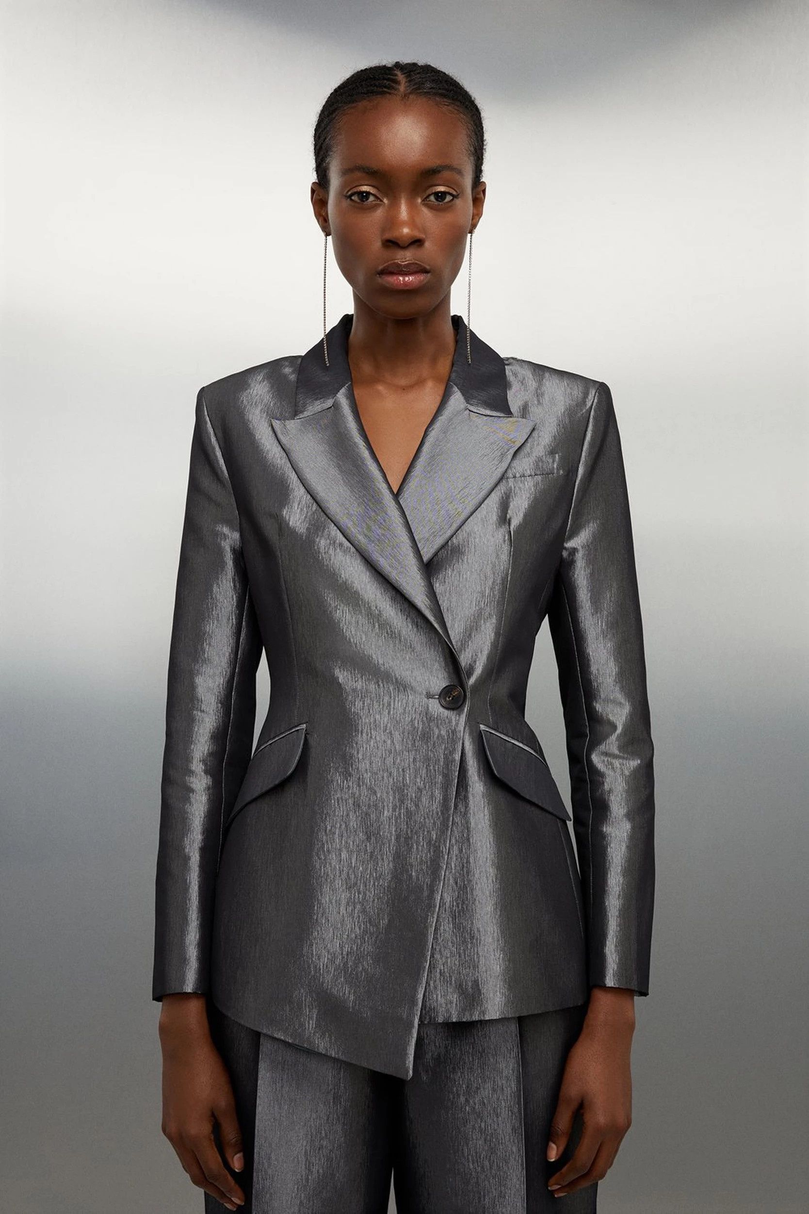 Asymmetric Metallic Tailored Blazer | Karen Millen US