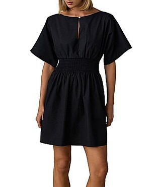 Faherty Elia Boat Neck Short Sleeve Smocked Dress -  M | Dillard's