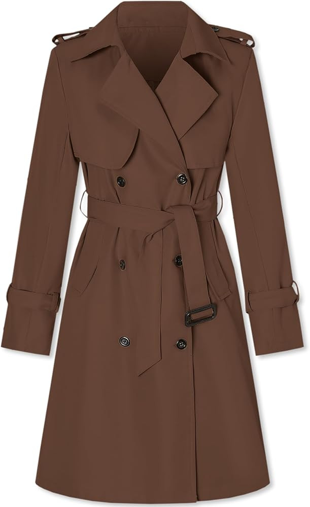 Betusline Women's Long Double-Breasted Trench Coat with Belt | Amazon (US)