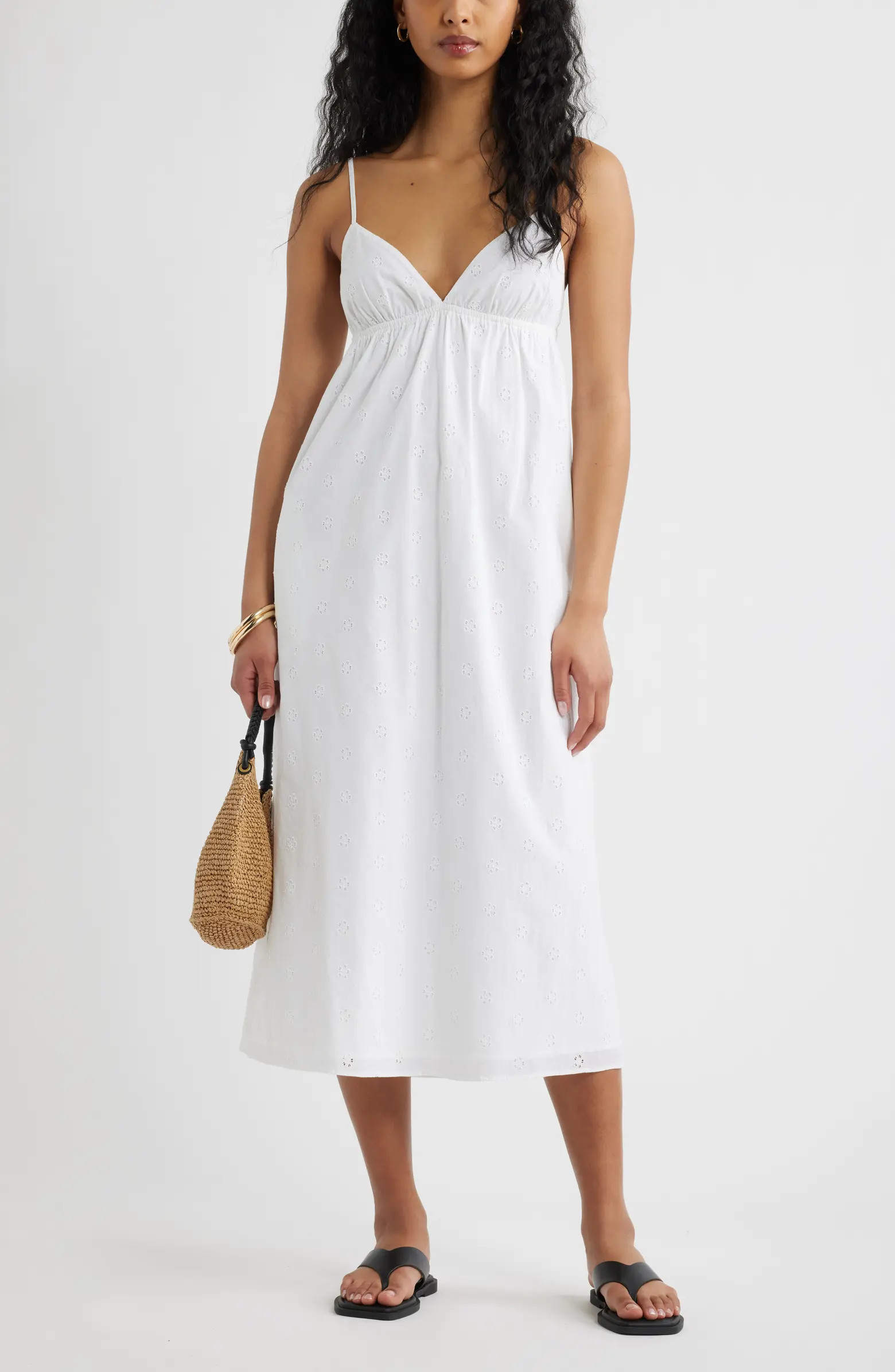 Open Edit Cotton Eyelet Midi Dress | Nordstrom | Nordstrom