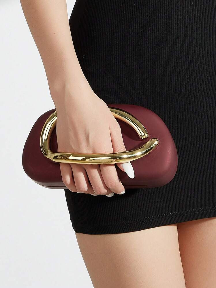 Vintage Metal Decor Clutch Box Bag, New Burgundy Bride Wedding Party Handbag, Women's Chain Shoul... | SHEIN