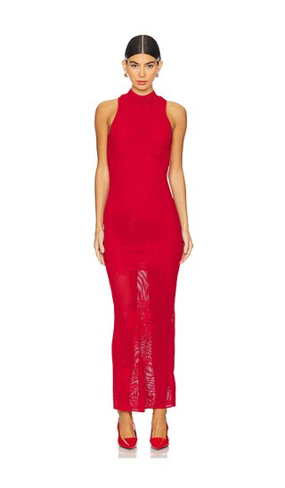 Lace Pointelle Knit Racer Dress in Ruby Red | Revolve Clothing (Global)