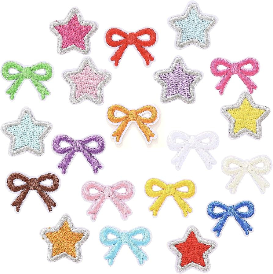 40PCS Mini Bow and Star Iron on Patches, Multicolour Bowknot Embroidered Applique Patch, Star Iro... | Amazon (US)