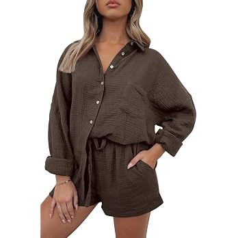 AUTOMET 2 Piece Sets For Women Lounge Wear Matching Two Piece Pajama Fashion Oversized Shirts And... | Amazon (US)