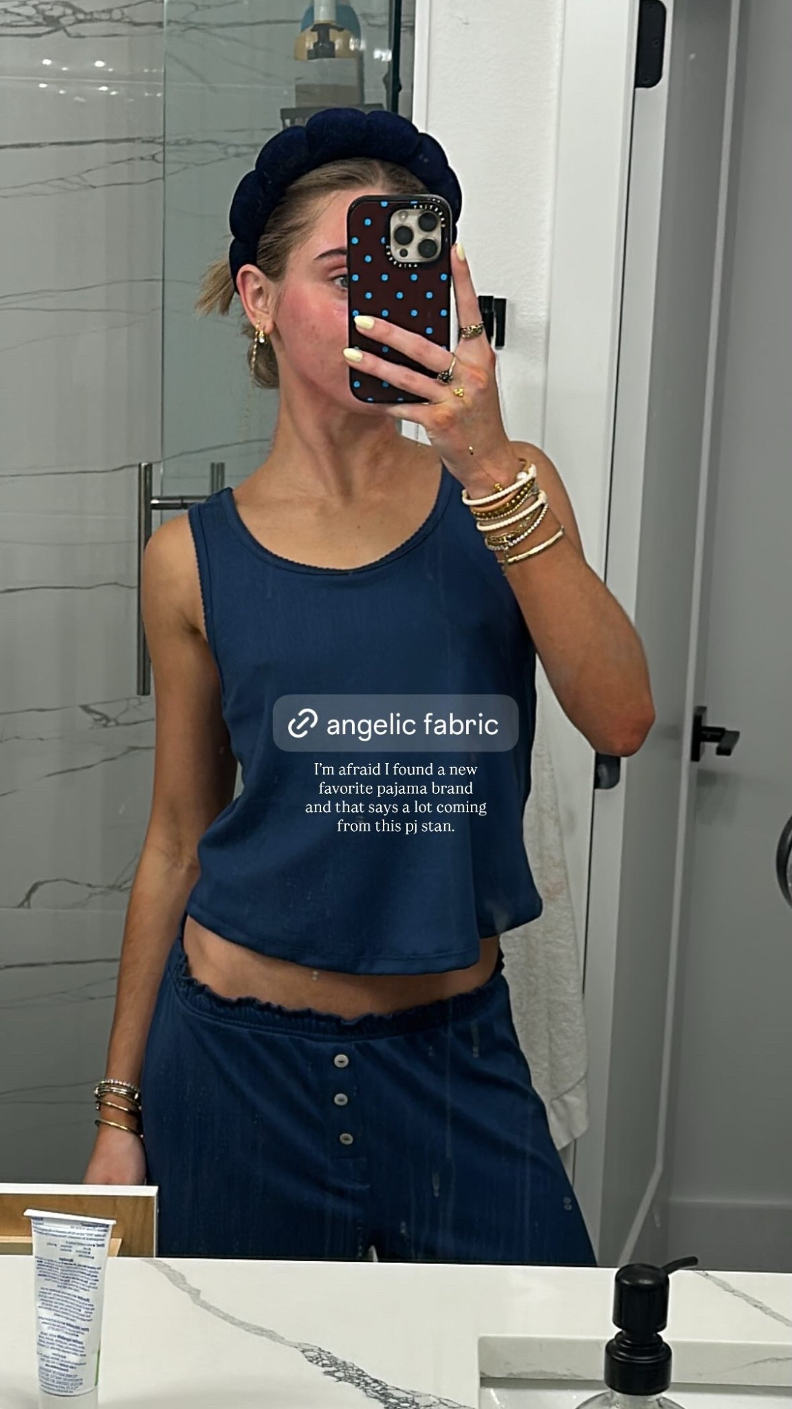 I’m afraid I found a new favorite pajama brand and that says a lot coming from this pj stan.  @pjsalvage Soft, stretchy, airy patterned pointelle—truly what cloud-soft dreams are made of. This two-piece pajama set features a cropped scoop-neck tank with a matching scoop back, delicate picot trim, and a relaxed, easy drape. The matching open-leg pants include a comfortable elastic waistband and a faux button fly. The rich blue shade brings a calm, modern tone to your sleepwear lineup.

#LTKgrwm #LTKmorningroutine #LTKootd