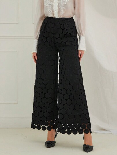 Enchnt Spring Romantic Women's Black Lace Trousers, Everyday Wear,For Christmas Party&Romantic Dinner Dates,Vacation Trousers,New Years Trousers,Afternoon Tea Trousers | SHEIN