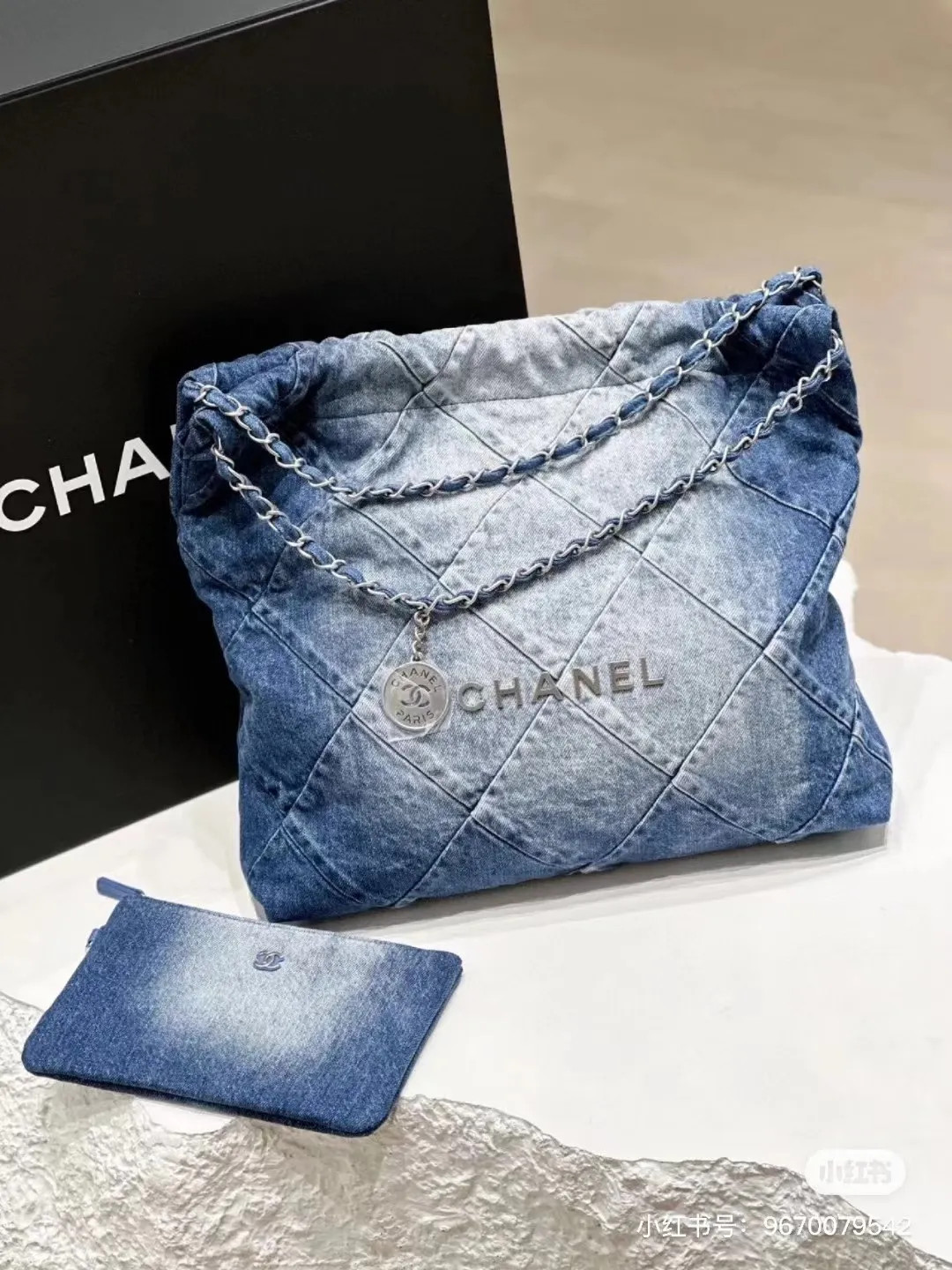 Chanel 22 Designer Blue Denim 22 Handbag Diamond Lattice Pattern Double Straps Shoulder Bags Lett... | DHGate