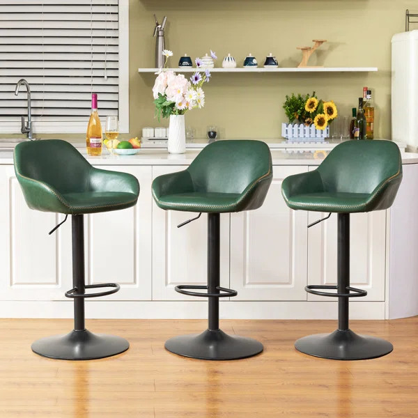Mid-Century Modern Leatherette Gaslift Adjustable Swivel Bar Stool | Wayfair North America