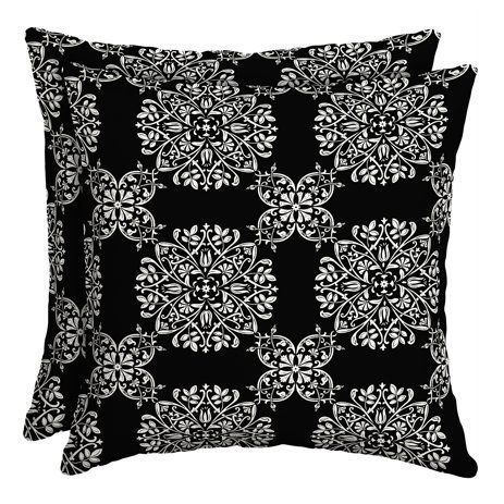 Better Homes & Gardens Black and White Medallion 16 in. Square Outdoor Toss Pillow - Set of 2 | Walmart (US)