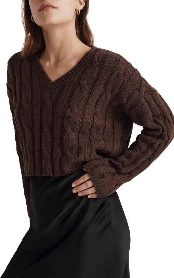 Cable Knit V-Neck Crop Sweater | Nordstrom