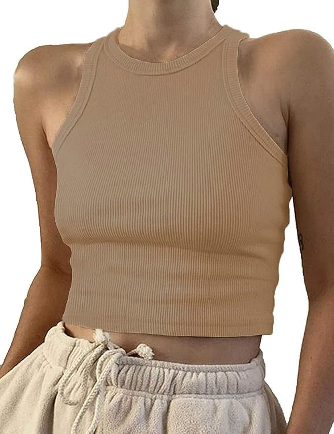 95% Cotton Crop Ribbed Racerback Tank Tops for Women Casual Summer Basic Cropped Tank Top Y2k Top... | Amazon (US)
