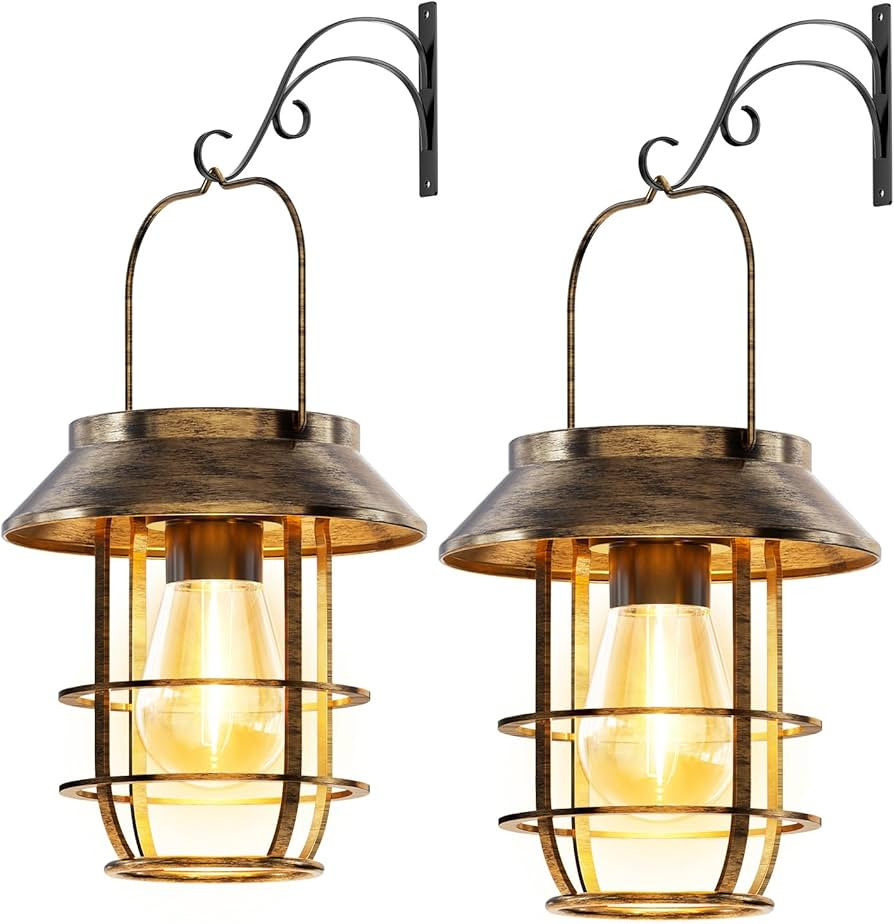 Solar Lanterns Outdoor Waterproof, High Brightness Hanging Solar Lights for Outside with Wall Hoo... | Amazon (US)